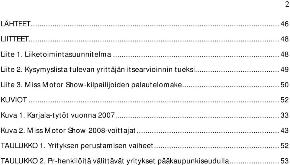 Miss Motor Show-kilpailijoiden palautelomake... 50 KUVIOT... 52 Kuva 1. Karjala-tytöt vuonna 2007.