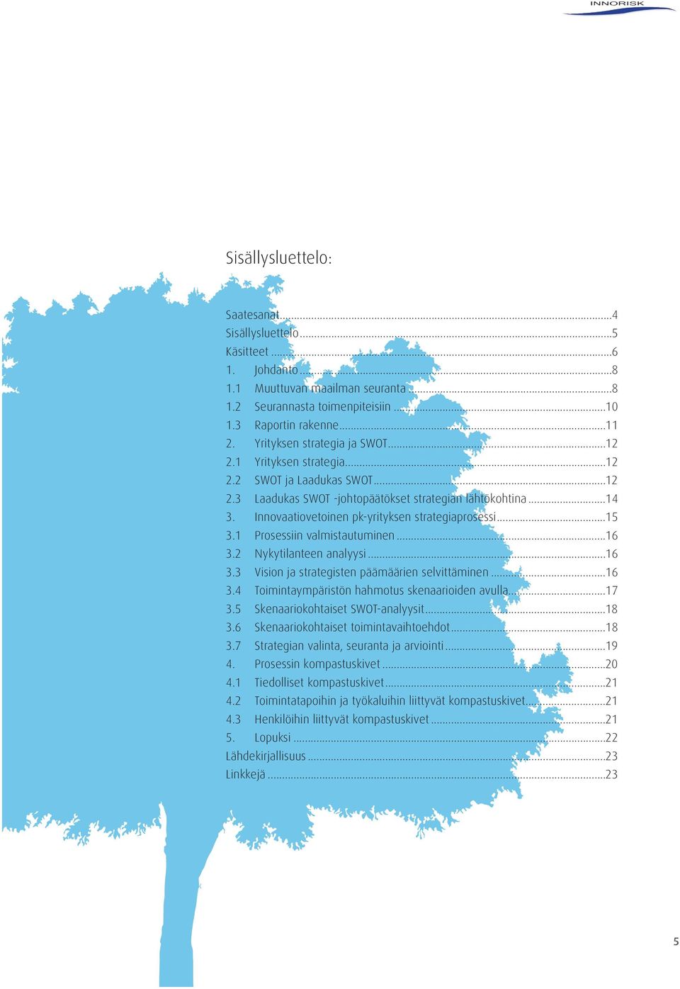 Innovaatiovetoinen pk-yrityksen strategiaprosessi...15 3.1 Prosessiin valmistautuminen...16 3.2 Nykytilanteen analyysi...16 3.3 Vision ja strategisten päämäärien selvittäminen...16 3.4 Toimintaympäristön hahmotus skenaarioiden avulla.