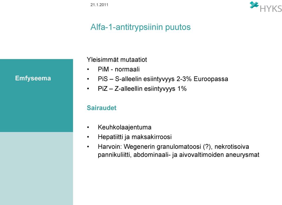 Sairaudet Keuhkolaajentuma Hepatiitti ja maksakirroosi Harvoin: Wegenerin