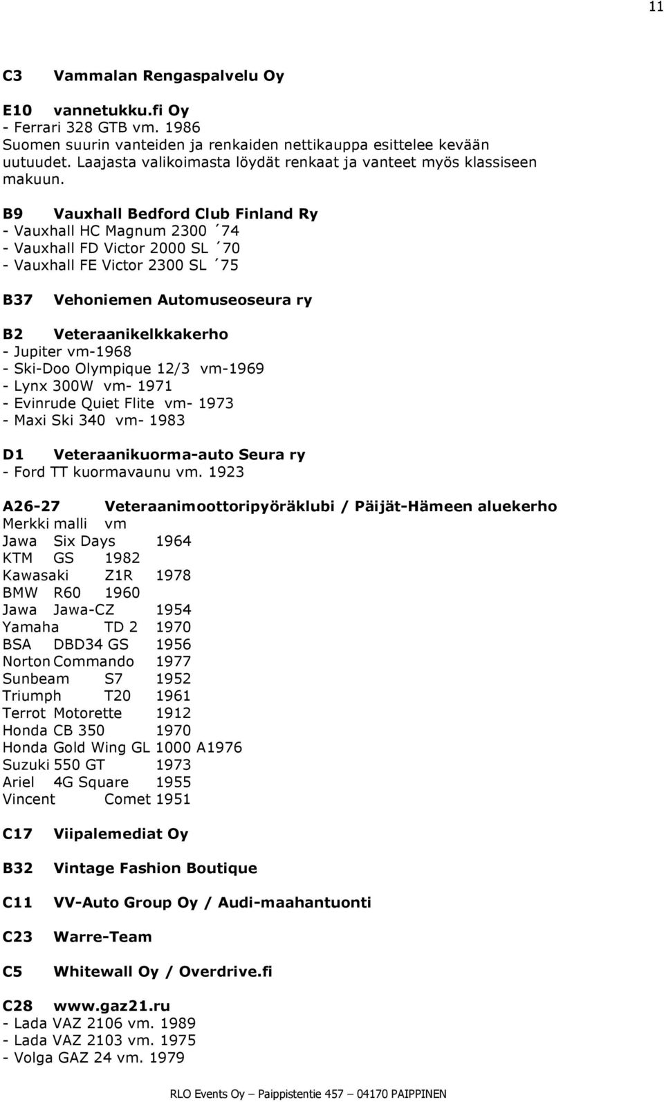 B9 Vauxhall Bedford Club Finland Ry - Vauxhall HC Magnum 2300 74 - Vauxhall FD Victor 2000 SL 70 - Vauxhall FE Victor 2300 SL 75 B37 Vehoniemen Automuseoseura ry B2 Veteraanikelkkakerho - Jupiter