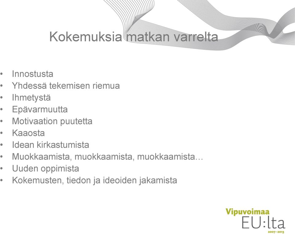 Kaaosta Idean kirkastumista Muokkaamista, muokkaamista,