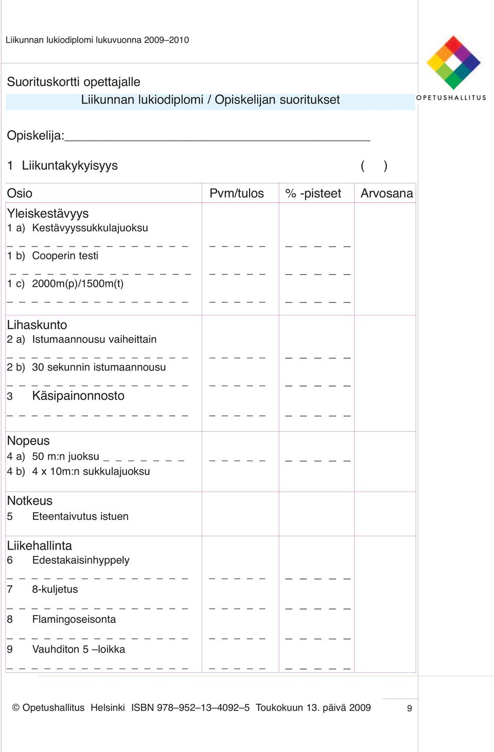 Lihaskunto 2 a) Istumaannousu vaiheittain 2 b) 30 sekunnin istumaannousu 3 Käsipainonnosto Nopeus 4 a) 50 m:n juoksu _ 4 b) 4