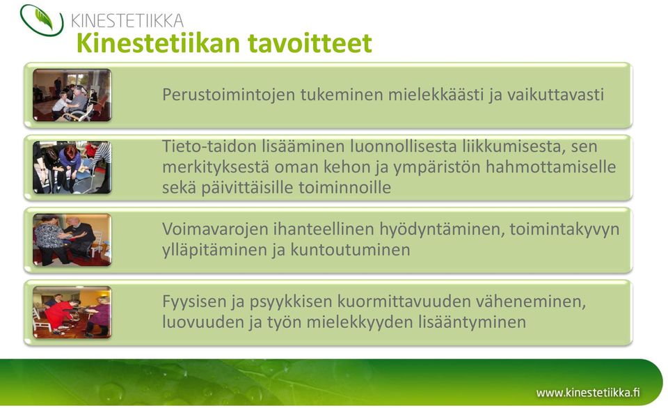 sekä päivittäisille toiminnoille Voimavarojen ihanteellinen hyödyntäminen, toimintakyvyn ylläpitäminen