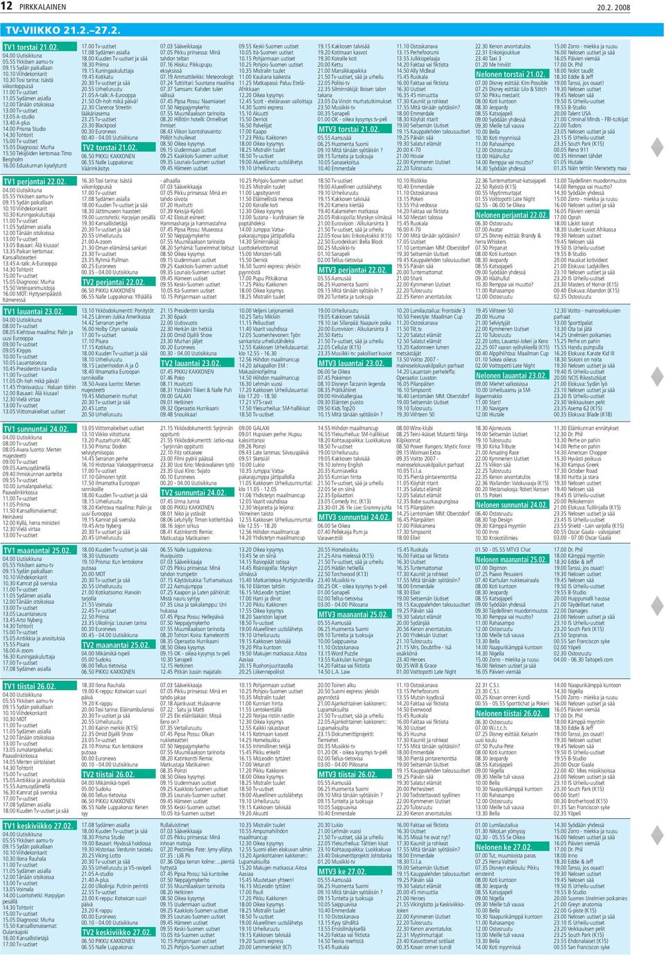 50 Tekijöiden kertomaa: Timo Bergholm 16.00 Eduskunnan kyselytunti TV1 perjantai 22.02. 04.00 Uutisikkuna 05.55 Ykkösen aamu-tv 09.15 Sydän paikallaan 10.10 Viihdekonkarit 10.30 Kuningaskuluttaja 11.