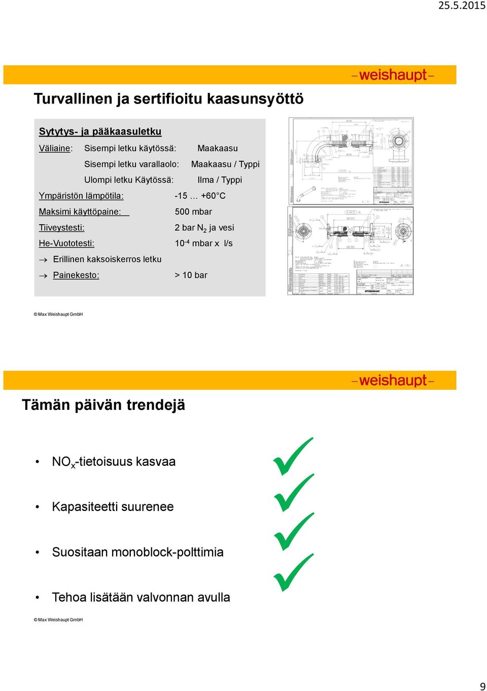 mbar Tiiveystesti: 2 bar N 2 ja vesi He-Vuototesti: 10-4 mbar x l/s Erillinen kaksoiskerros letku Painekesto: > 10 bar