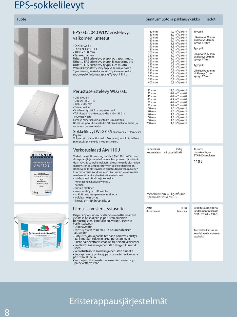 Perustuseristelevy WLG 035 DIN 4102 B 1 DIN EN 13501-1 E 1000 x 500 mm Voidaan käyttää 3 m syvyyteen asti Toimitetaan tilauksesta,voidaan käyttää 6 m syvyyteen asti Liimaus mineraalisille alustoille