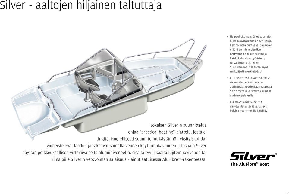 Kulutuskestävä ja värinsä pitävä sisusmateriaali ei haalene auringossa vuosienkaan saatossa. Se on myös miellyttävä kuumalla auringonpaisteella.