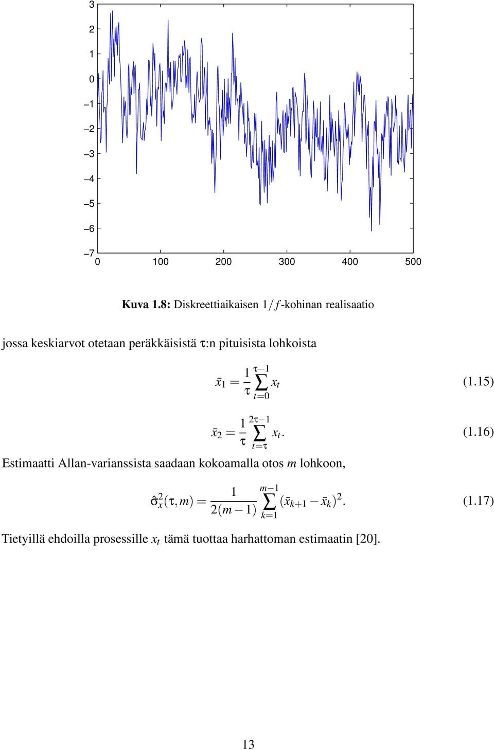 lohkoista x 1 = 1 τ x 2 = 1 τ Estimaatti Allan-varianssista saadaan kokoamalla otos m lohkoon, ˆσ 2