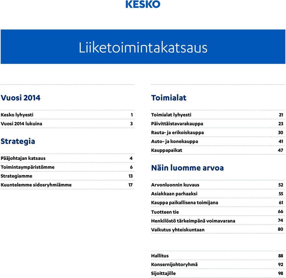 Auto- ja konekauppa 41 Kauppapaikat 47 Näin luomme arvoa Arvonluonnin kuvaus 52 Asiakkaan parhaaksi 55 Kauppa paikallisena