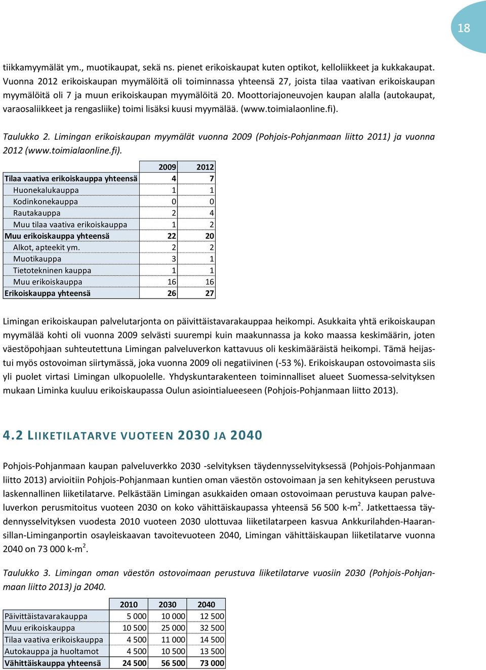 Moottoriajoneuvojen kaupan alalla (autokaupat, varaosaliikkeet ja rengasliike) toimi lisäksi kuusi myymälää. (www.toimialaonline.fi). Taulukko 2.