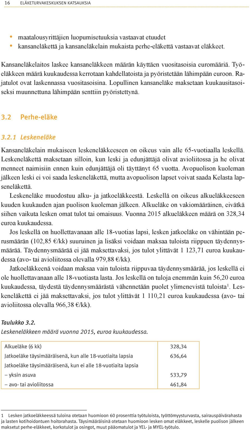 Rajatulot ovat laskennassa vuositasoisina. Lopullinen kansaneläke maksetaan kuukausitasoiseksi muunnettuna lähimpään senttiin pyöristettynä. 3.2 