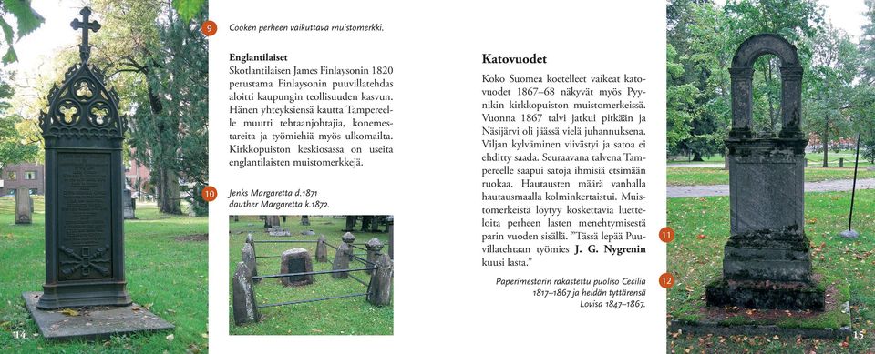 1871 dauther Margaretta k.1872. Katovuodet Koko Suomea koetelleet vaikeat katovuodet 1867 68 näkyvät myös Pyynikin kirkkopuiston muistomerkeissä.