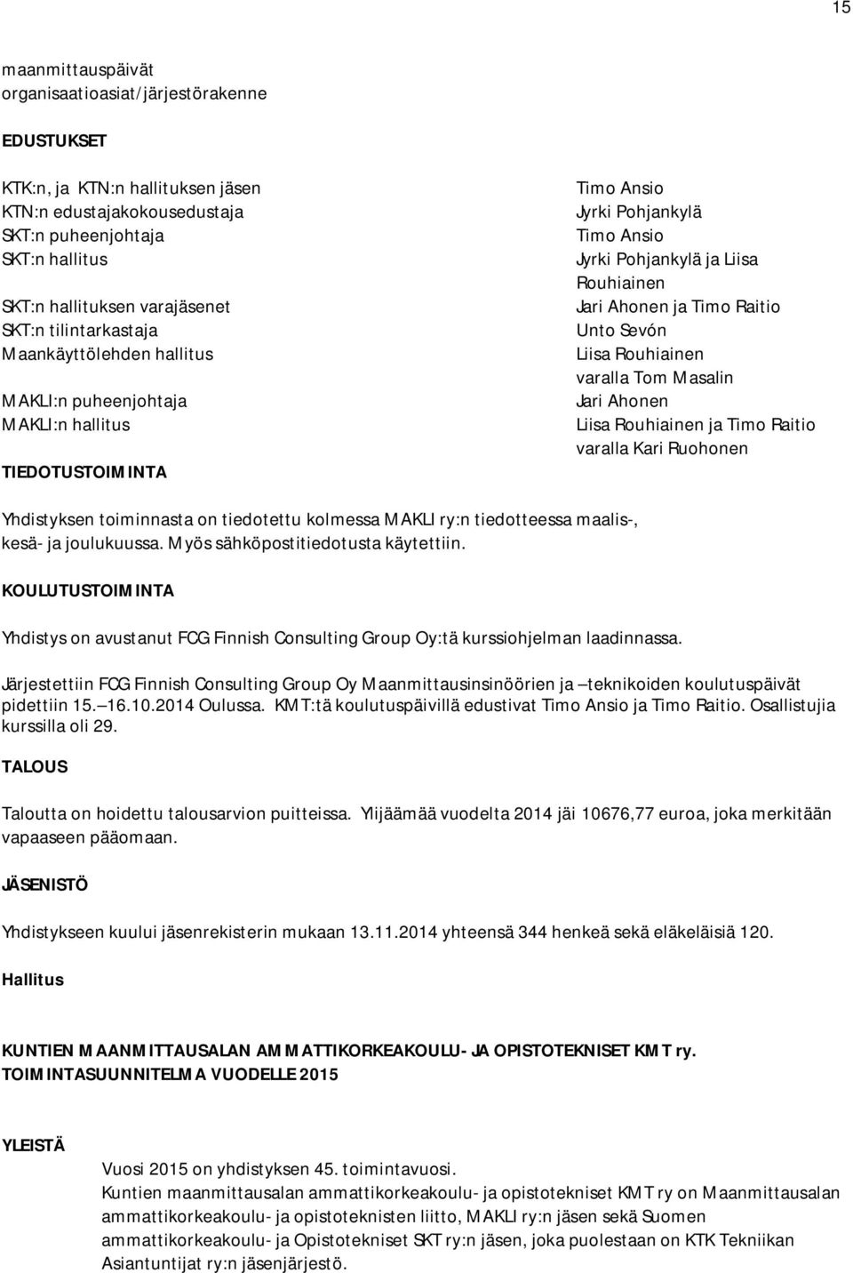 Raitio Unto Sevón Liisa Rouhiainen varalla Tom Masalin Jari Ahonen Liisa Rouhiainen ja Timo Raitio varalla Kari Ruohonen Yhdistyksen toiminnasta on tiedotettu kolmessa MAKLI ry:n tiedotteessa