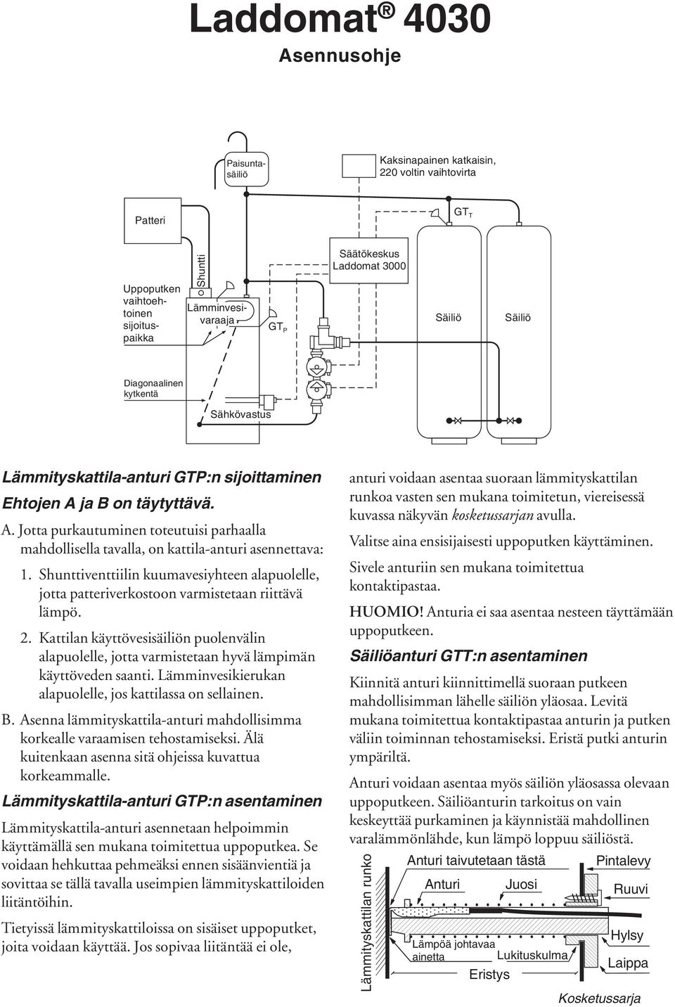 Shunttiventtiilin kuumavesiyhteen alapuolelle, jotta patteriverkostoon varmistetaan riittävä lämpö. 2.