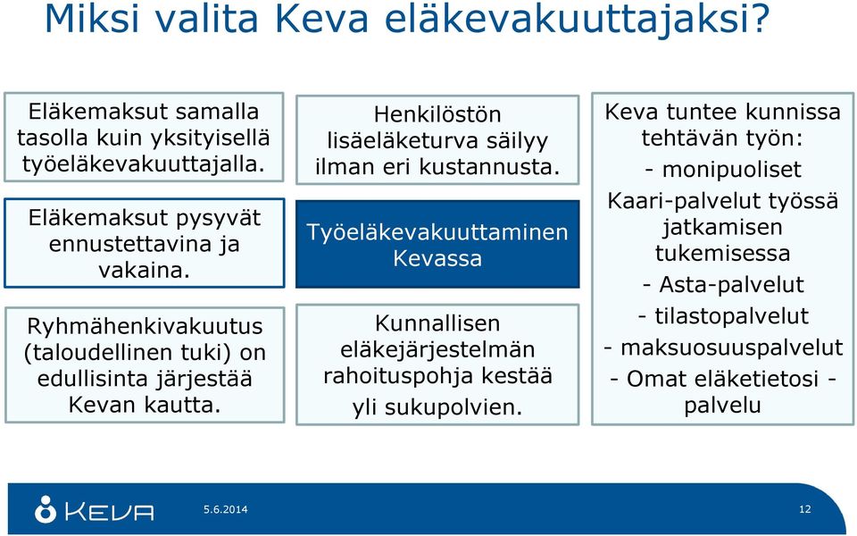 Henkilöstön lisäeläketurva säilyy ilman eri kustannusta.