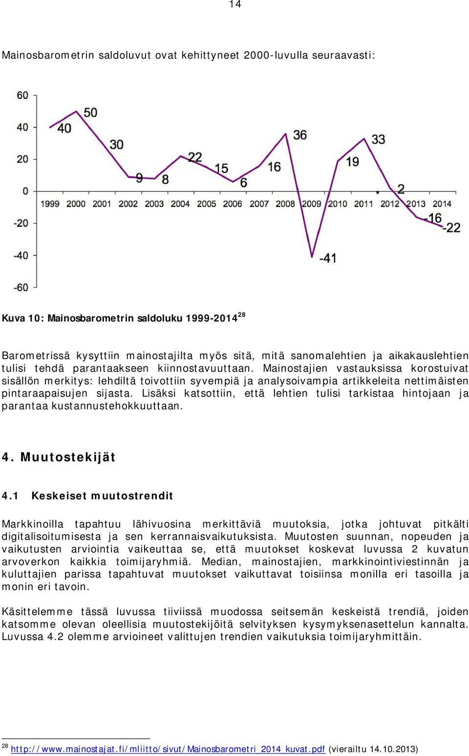 Mainostajien vastauksissa korostuivat sisällön merkitys: lehdiltä toivottiin syvempiä ja analysoivampia artikkeleita nettimäisten pintaraapaisujen sijasta.