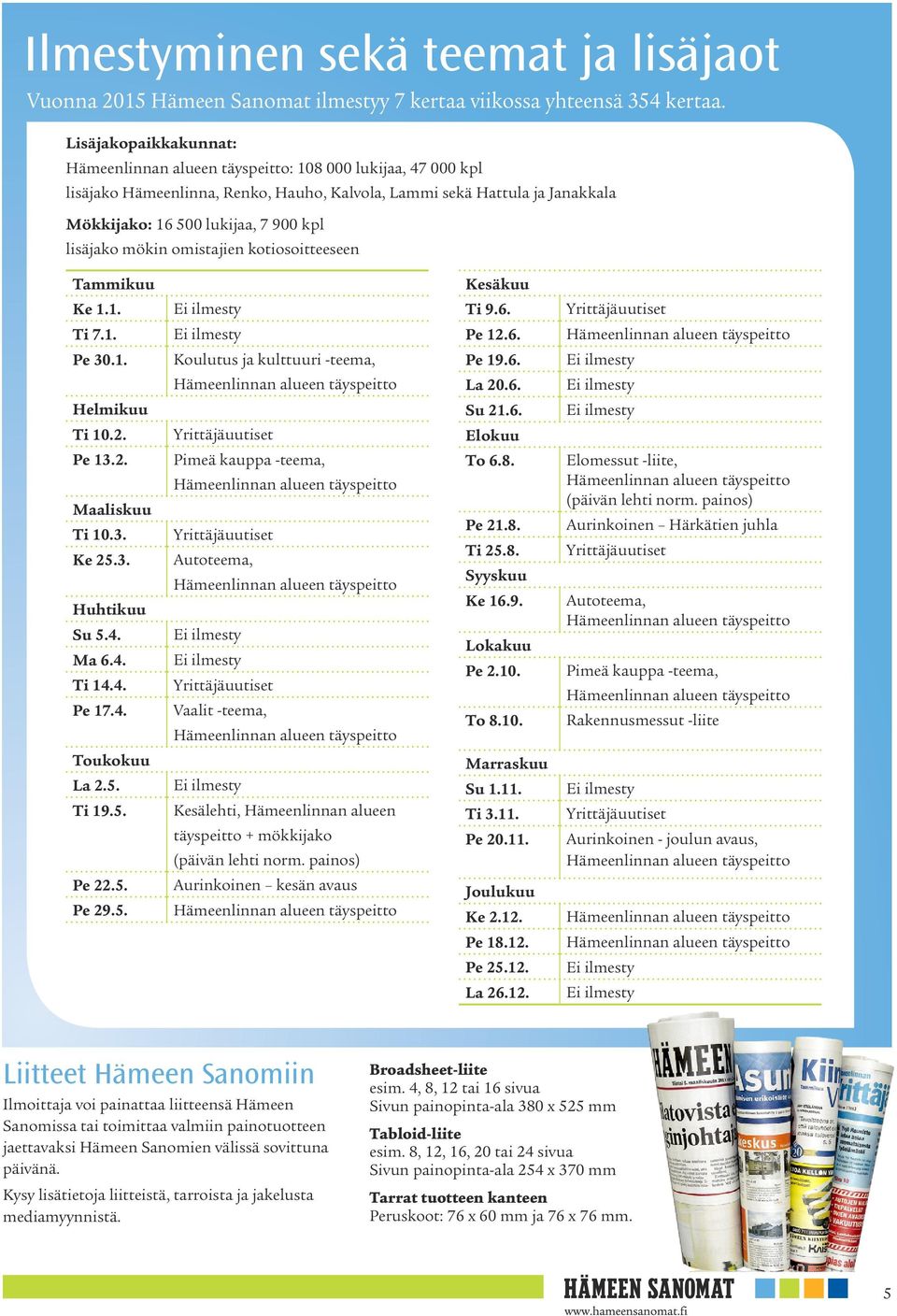 kotiosoitteeseen Tammikuu Kesäkuu Ke 1.1. Ti 9.6. Yrittäjäuutiset Ti 7.1. Pe 12.6. Pe 30.1. Koulutus ja kulttuuri -teema, Pe 19.6. La 20.6. Helmikuu Ti 10.2. Pe 13.2. Maaliskuu Ti 10.3. Ke 25.3. Huhtikuu Su 5.