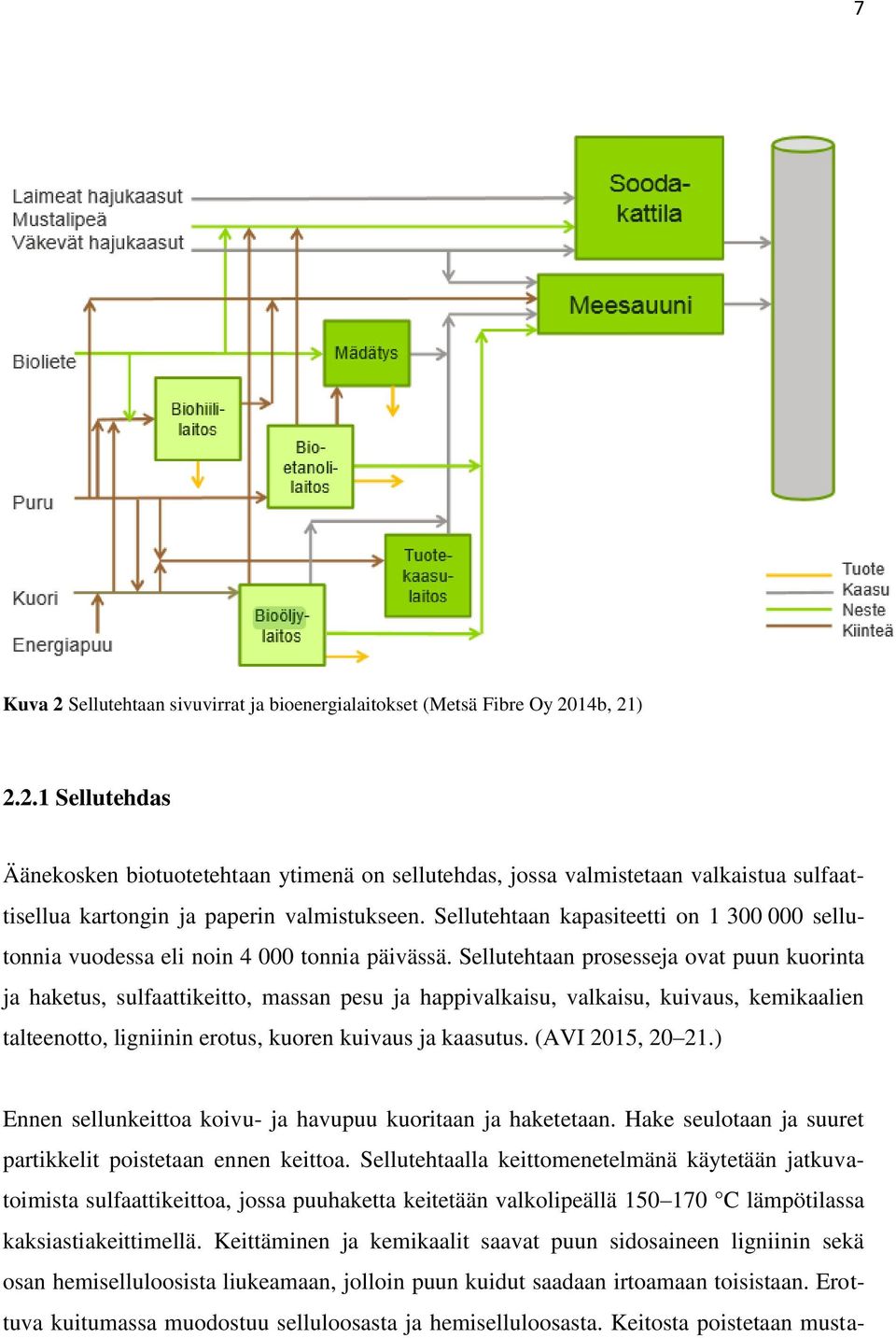 Sellutehtaan prosesseja ovat puun kuorinta ja haketus, sulfaattikeitto, massan pesu ja happivalkaisu, valkaisu, kuivaus, kemikaalien talteenotto, ligniinin erotus, kuoren kuivaus ja kaasutus.