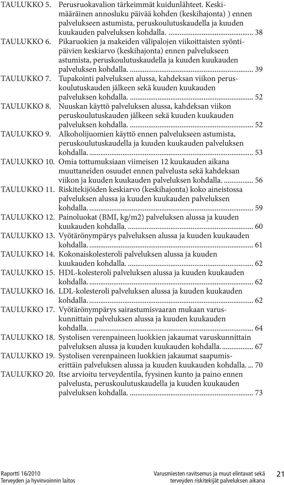 ... 38 Pikaruokien ja makeiden välipalojen viikoittaisten syöntipäivien keskiarvo (keskihajonta) ennen palvelukseen astumista, peruskoulutuskaudella ja kuuden kuukauden palveluksen kohdalla.