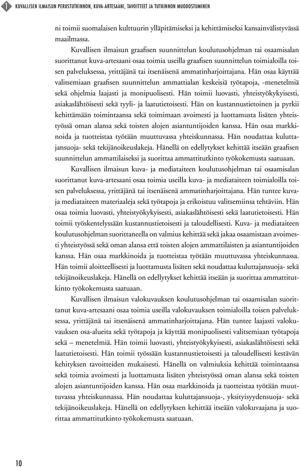 itsenäisenä ammatinharjoittajana. Hän osaa käyttää valitsemiaan graafisen suunnittelun ammattialan keskeisiä työtapoja, -menetelmiä sekä ohjelmia laajasti ja monipuolisesti.