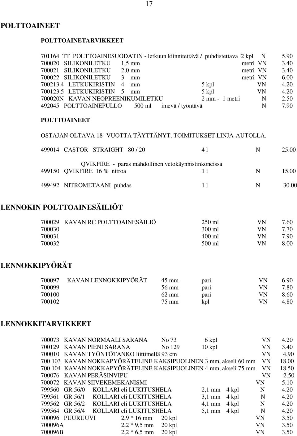 50 492045 POLTTOAINEPULLO 500 ml imevä / työntävä N 7.90 POLTTOAINEET OSTAJAN OLTAVA 18 -VUOTTA TÄYTTÄNYT. TOIMITUKSET LINJA-AUTOLLA. 499014 CASTOR STRAIGHT 80 / 20 4 l N 25.