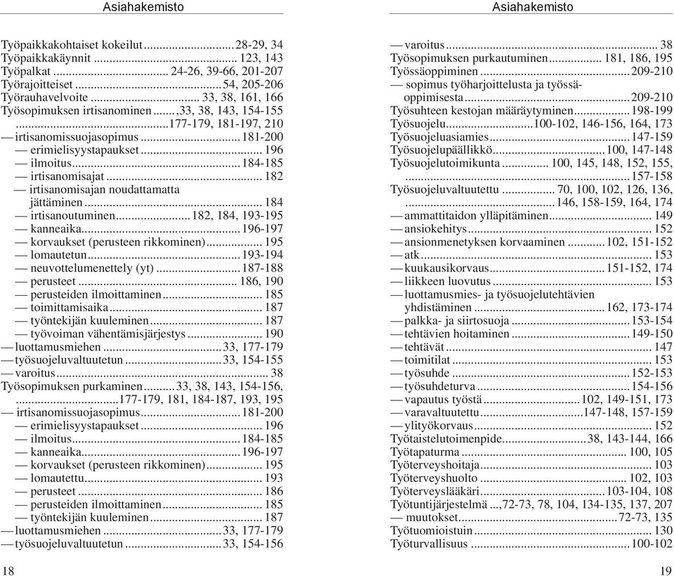 .. 182 irtisanomisajan noudattamatta jättäminen... 184 irtisanoutuminen...182, 184, 193-195 kanneaika...196-197 korvaukset (perusteen rikkominen)... 195 lomautetun...193-194 neuvottelumenettely (yt).