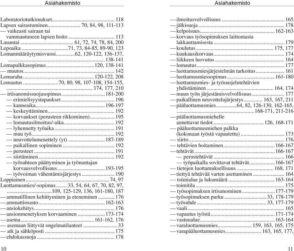 .. 174, 177, 210 irtisanomissuojasopimus...181-200 erimielisyystapaukset... 196 kanneaika...196-197 keskeyttäminen... 192 korvaukset (perusteen rikkominen)... 195 lomautusilmoitus/-aika.