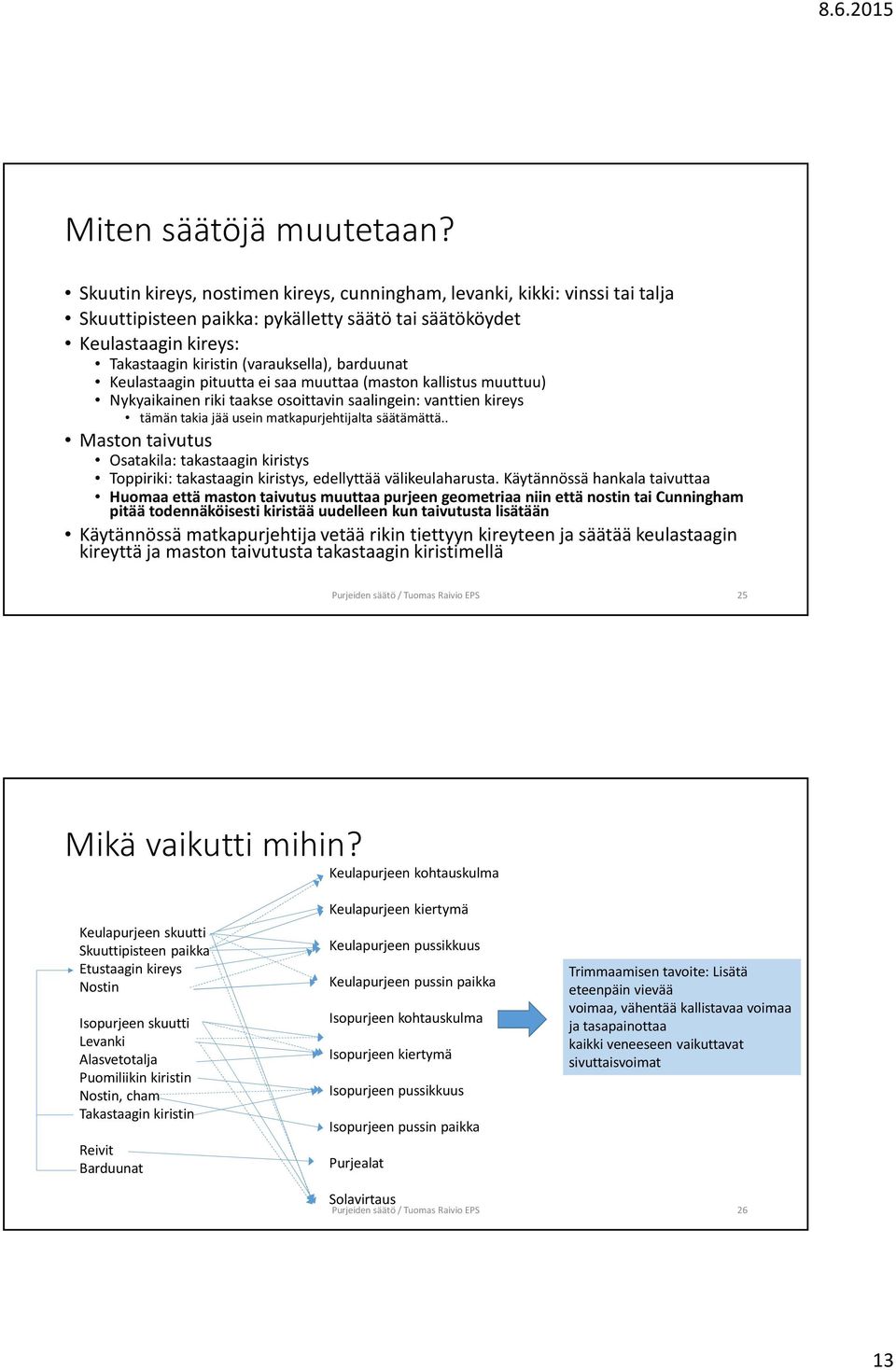 barduunat Keulastaagin pituutta ei saa muuttaa (maston kallistus muuttuu) Nykyaikainen riki taakse osoittavin saalingein: vanttien kireys tämän takia jää usein matkapurjehtijalta säätämättä.