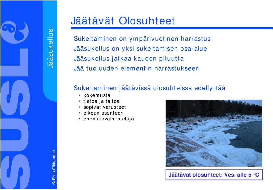 harrastukseen Sukeltaminen jäätävissä olosuhteissa edellyttää kokemusta tietoa