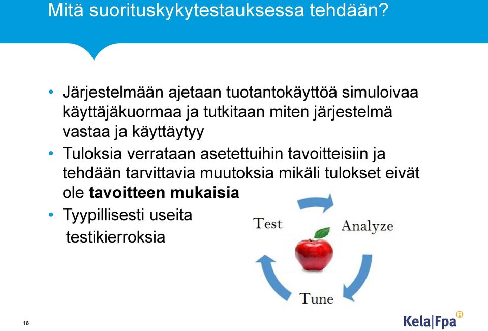 miten järjestelmä vastaa ja käyttäytyy Tuloksia verrataan asetettuihin