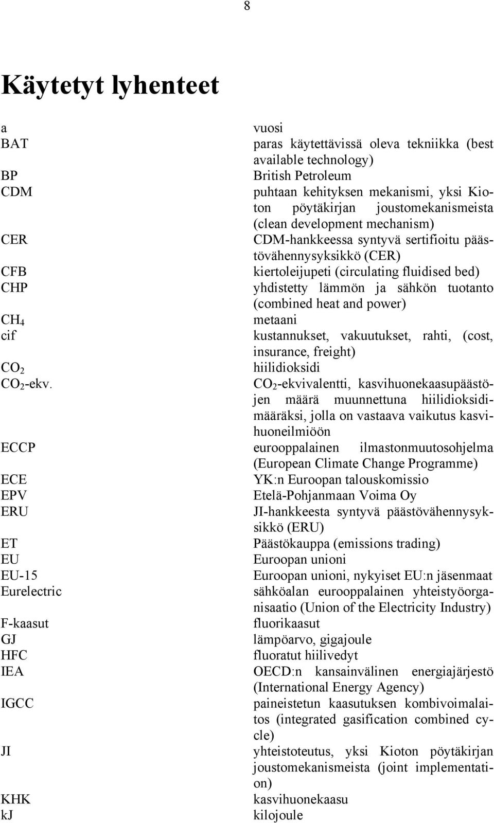 heat and power) CH 4 metaani cif kustannukset, vakuutukset, rahti, (cost, insurance, freight) CO 2 hiilidioksidi CO 2 -ekv.