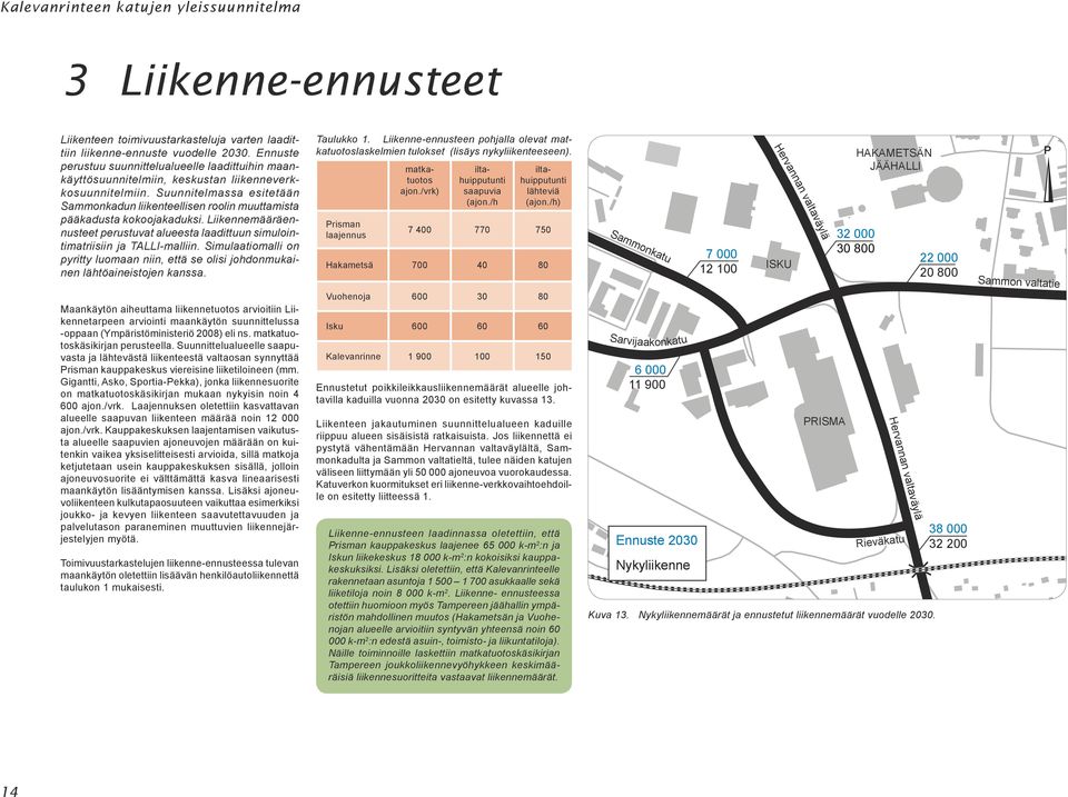 Suunnitelmassa esitetään Sammonkadun liikenteellisen roolin muuttamista pääkadusta kokoojakaduksi. Liikennemääräennusteet perustuvat alueesta laadittuun simulointimatriisiin ja TALL-malliin.