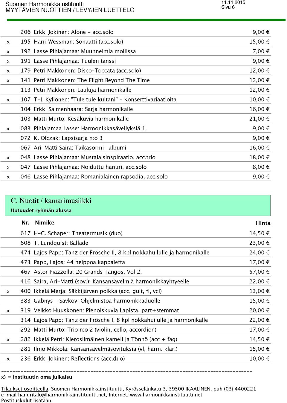 solo) 12,00 Petri Makkonen: The Flight Beyond The Time 12,00 Petri Makkonen: Lauluja harmonikalle 12,00 T-J.