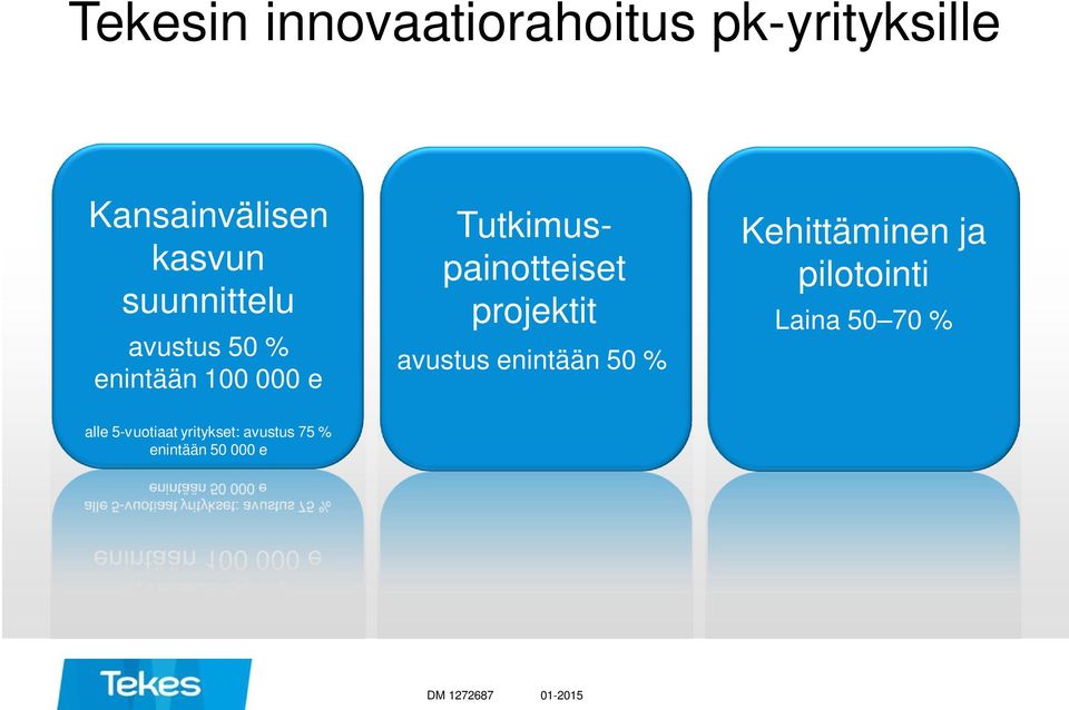 projektit avustus enintään 50 % Kehittäminen ja pilotointi Laina 50