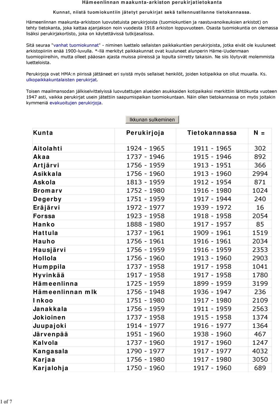 Osasta tuomiokuntia on olemassa lisäksi perukirjakortisto, joka on käytettävissä tutkijasalissa.