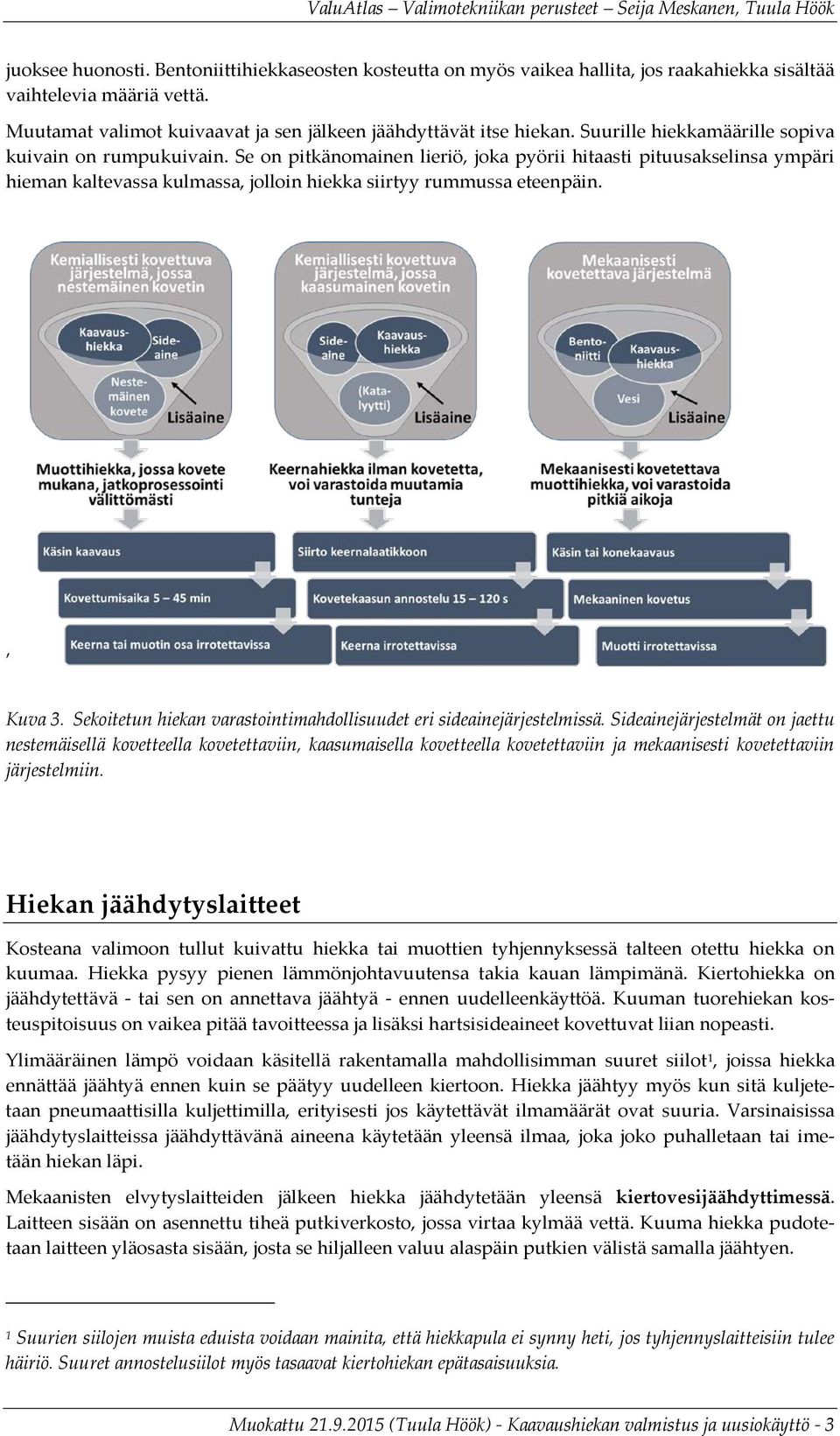 Kuva 3. Sekoitetun hiekan varastointimahdollisuudet eri sideainejärjestelmissä.