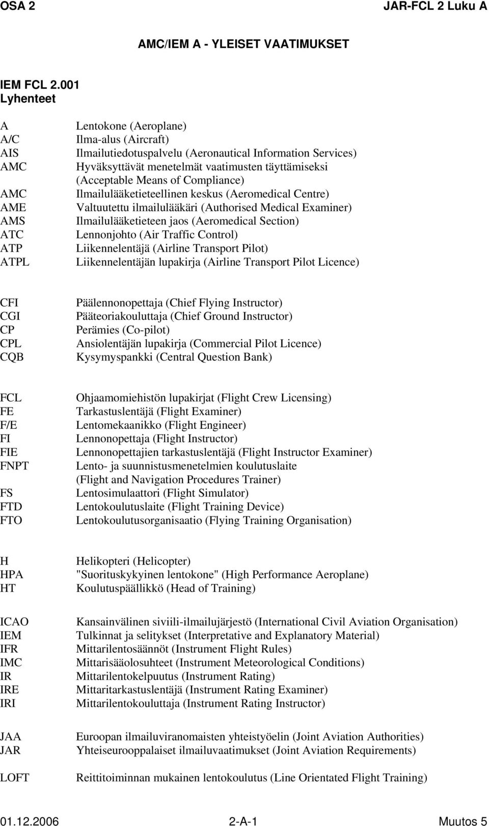 täyttämiseksi (Acceptable Means of Compliance) Ilmailulääketieteellinen keskus (Aeromedical Centre) Valtuutettu ilmailulääkäri (Authorised Medical Examiner) Ilmailulääketieteen jaos (Aeromedical