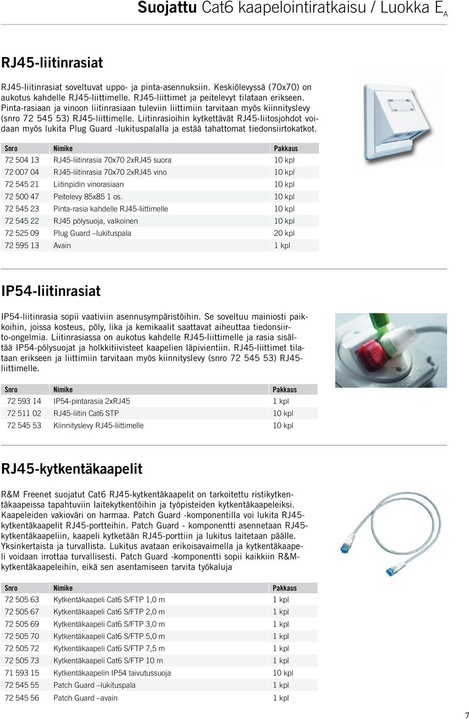 Liitinrasioihin kytkettävät RJ45-liitosjohdot voidaan myös lukita Plug Guard -lukituspalalla ja estää tahattomat tiedonsiirtokatkot.