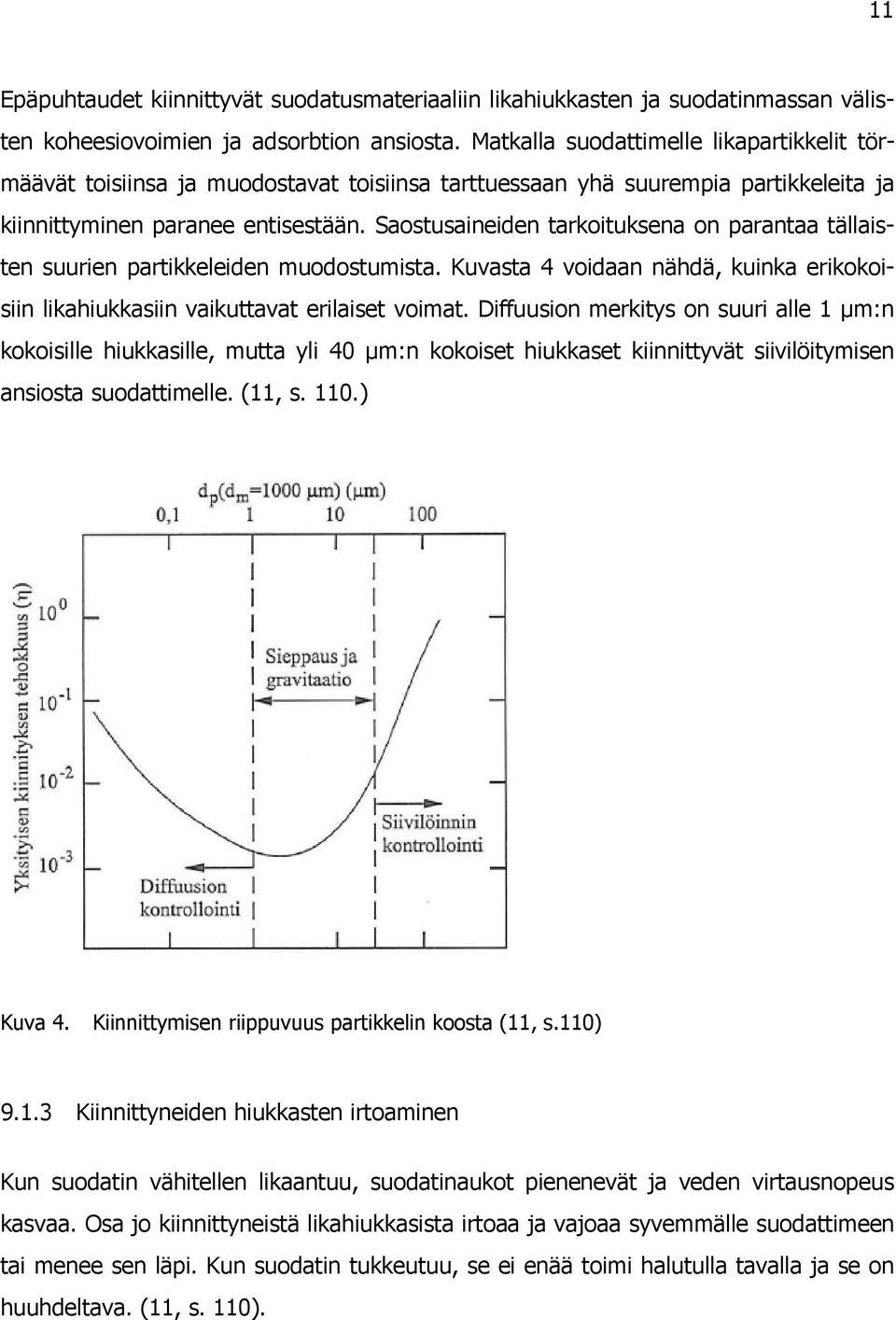 Saostusaineiden tarkoituksena on parantaa tällaisten suurien partikkeleiden muodostumista. Kuvasta 4 voidaan nähdä, kuinka erikokoisiin likahiukkasiin vaikuttavat erilaiset voimat.