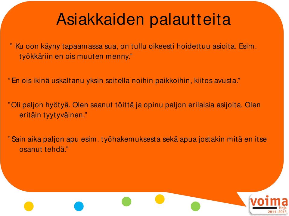 En ois ikinä uskaltanu yksin soitella noihin paikkoihin, kiitos avusta. Oli paljon hyötyä.