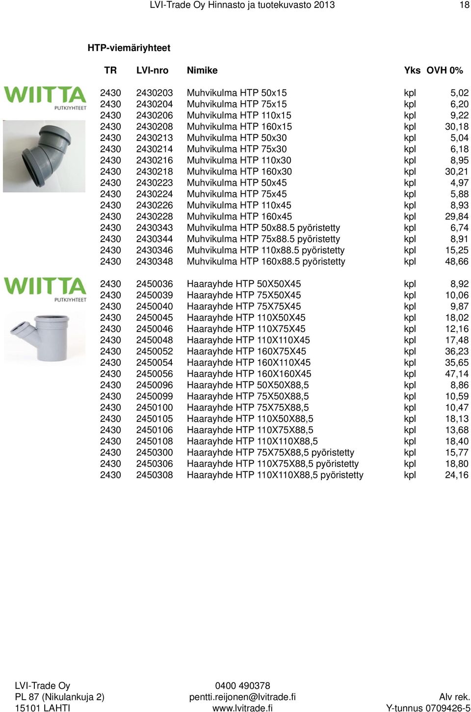 kpl 30,21 2430 2430223 Muhvikulma HTP 50x45 kpl 4,97 2430 2430224 Muhvikulma HTP 75x45 kpl 5,88 2430 2430226 Muhvikulma HTP 110x45 kpl 8,93 2430 2430228 Muhvikulma HTP 160x45 kpl 29,84 2430 2430343