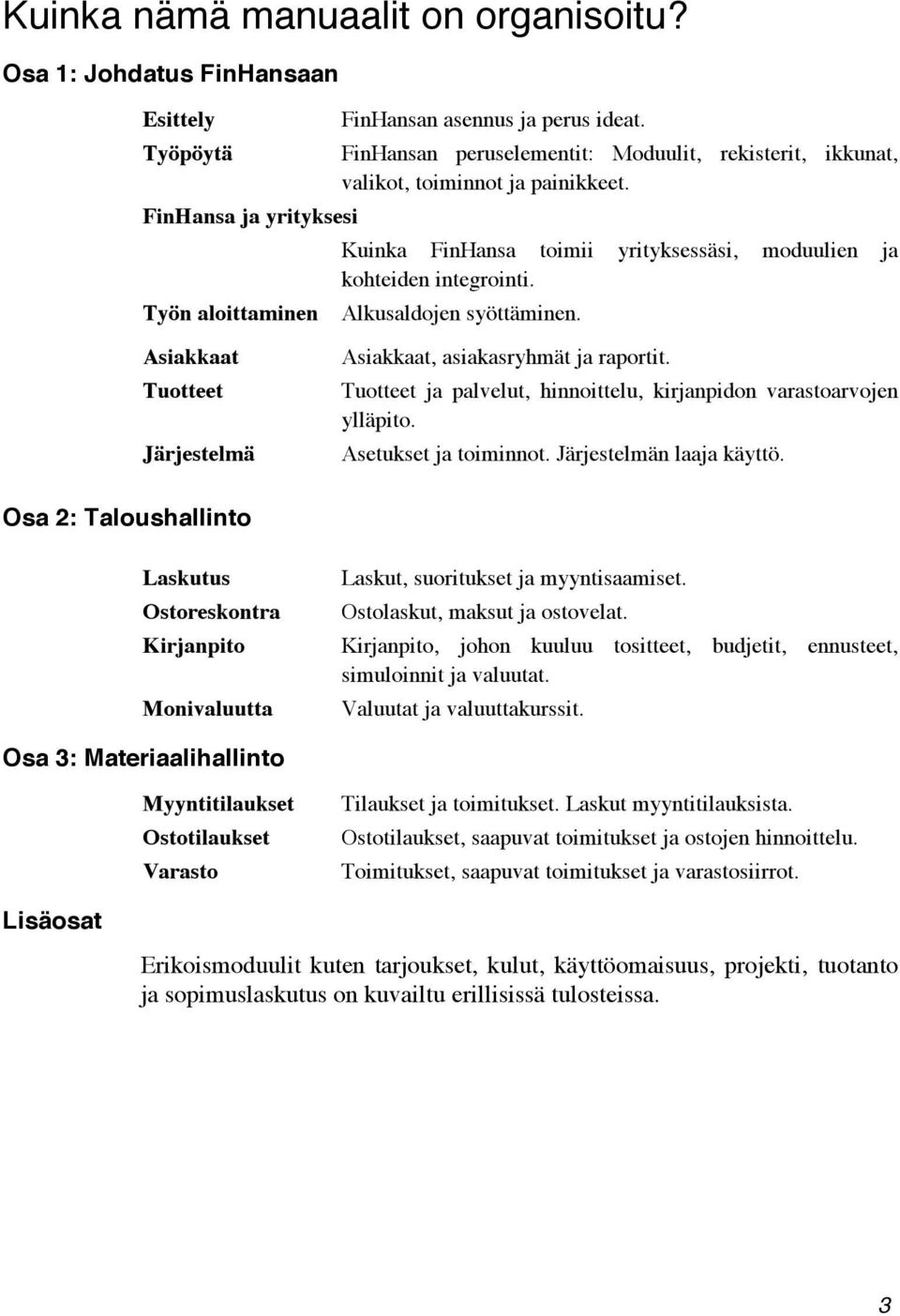 Asiakkaat Tuotteet Järjestelmä Asiakkaat, asiakasryhmät ja raportit. Tuotteet ja palvelut, hinnoittelu, kirjanpidon varastoarvojen ylläpito. Asetukset ja toiminnot. Järjestelmän laaja käyttö.