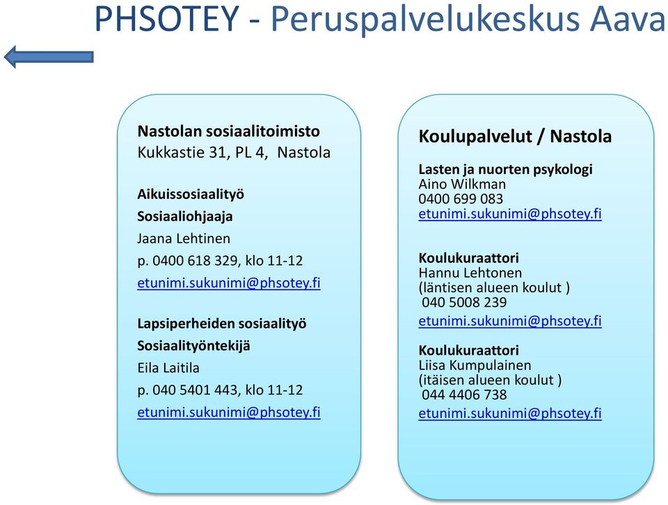 0400 618 329, klo 11-12 Lapsiperheiden sosiaalityö Sosiaalityöntekijä Eila Laitila p.