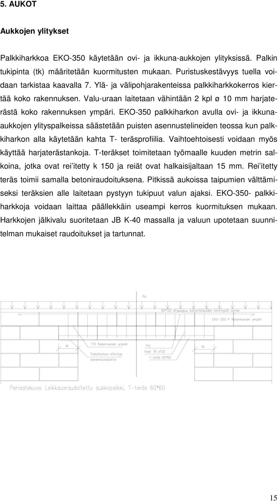 Valu-uraan laitetaan vähintään 2 kpl ø 10 mm harjaterästä koko rakennuksen ympäri.