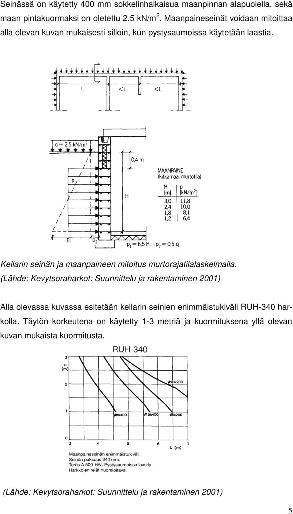 Kellarin seinän ja maanpaineen mitoitus murtorajatilalaskelmalla.