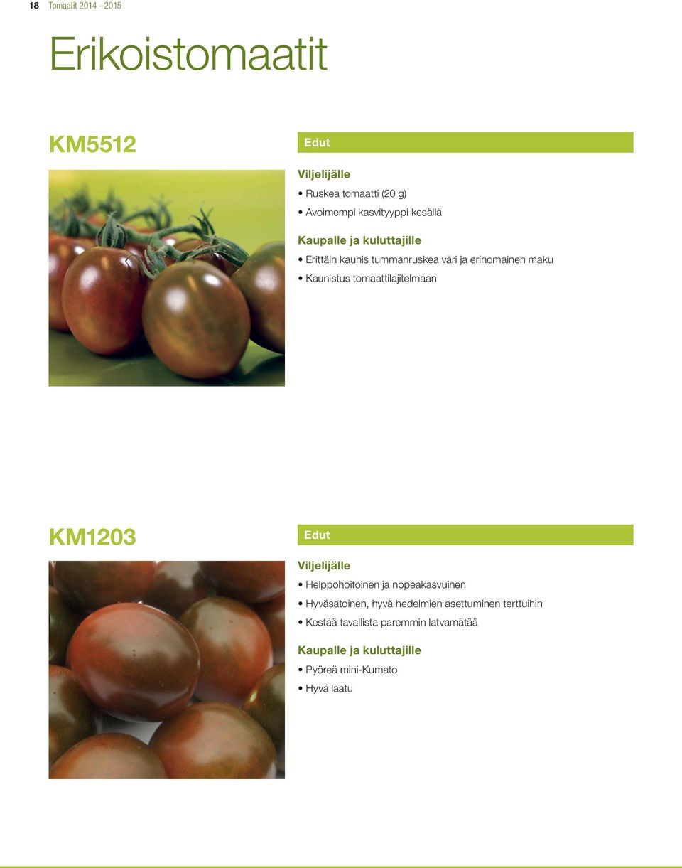 tomaattilajitelmaan KM1203 Helppohoitoinen ja nopeakasvuinen Hyväsatoinen, hyvä