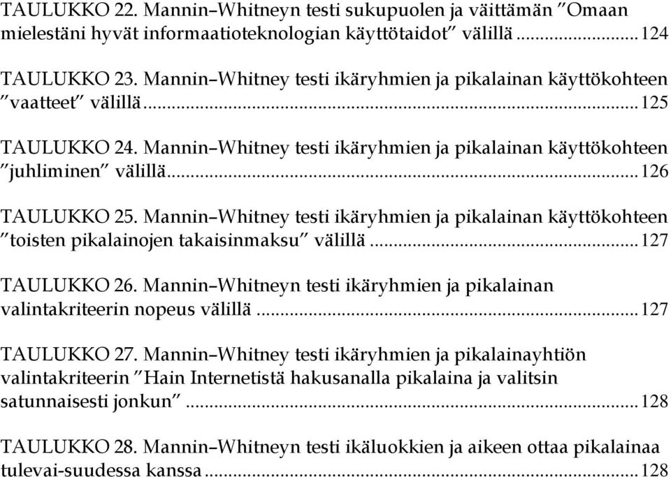 Mannin Whitney testi ikäryhmien ja pikalainan käyttökohteen toisten pikalainojen takaisinmaksu välillä...127 TAULUKKO 26.