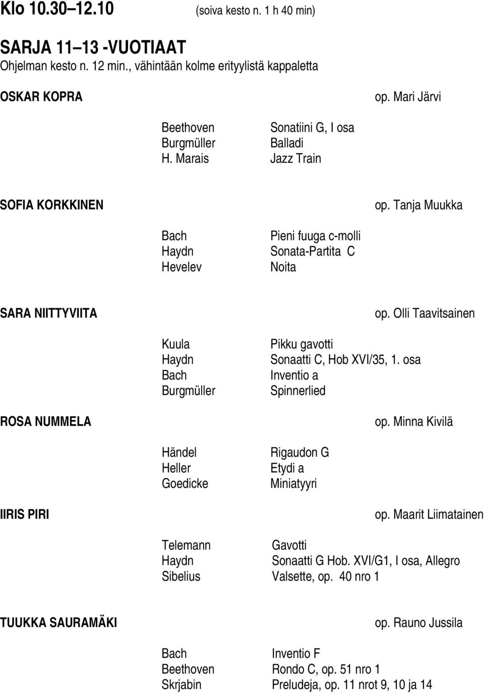 Olli Taavitsainen Kuula Haydn Burgmüller Pikku gavotti Sonaatti C, Hob XVI/35, 1. osa Inventio a Spinnerlied ROSA NUMMELA op.