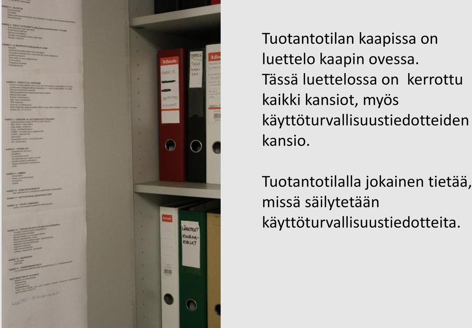 käyttöturvallisuustiedotteiden kansio.