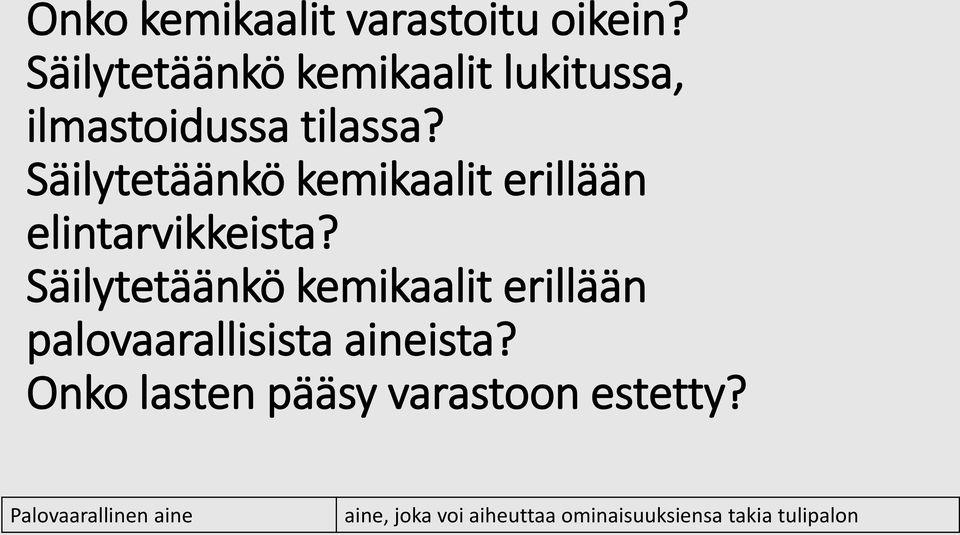 Säilytetäänkö kemikaalit erillään elintarvikkeista?